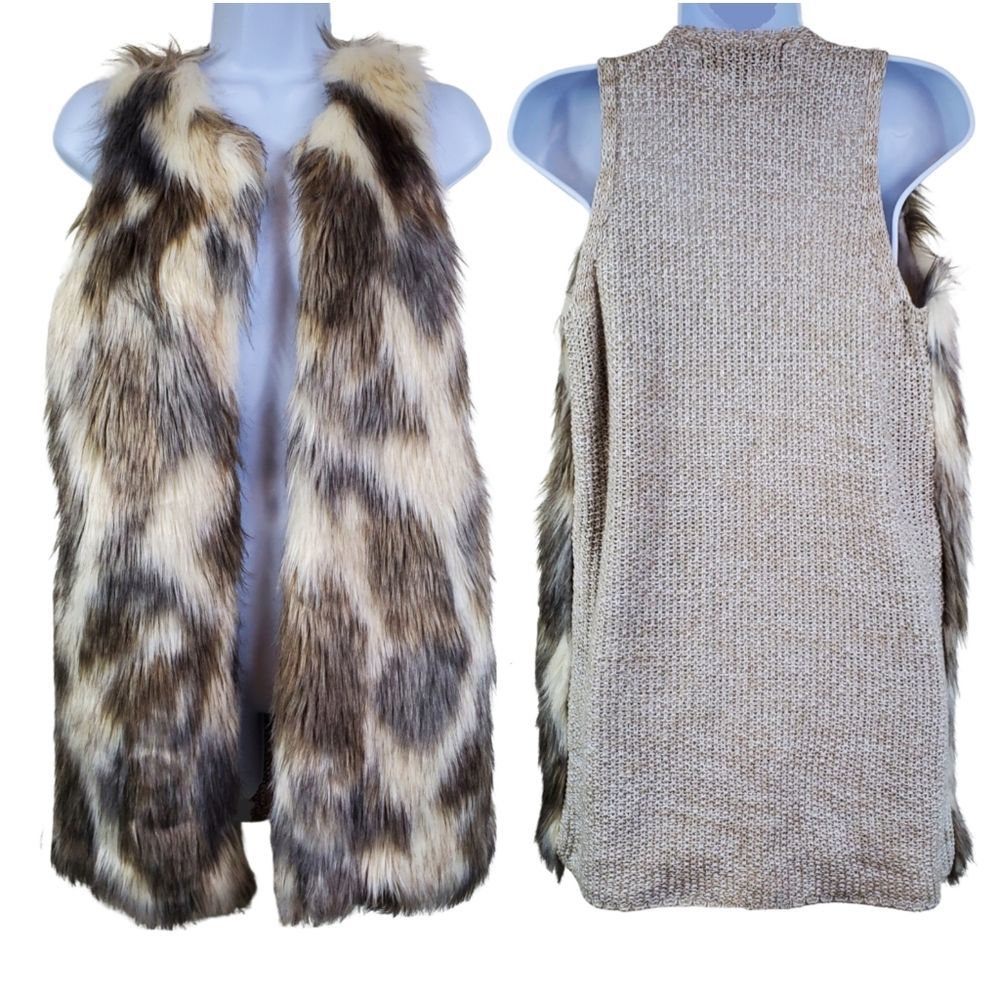 Faux fur vest with knit panel backing  / Women's Small